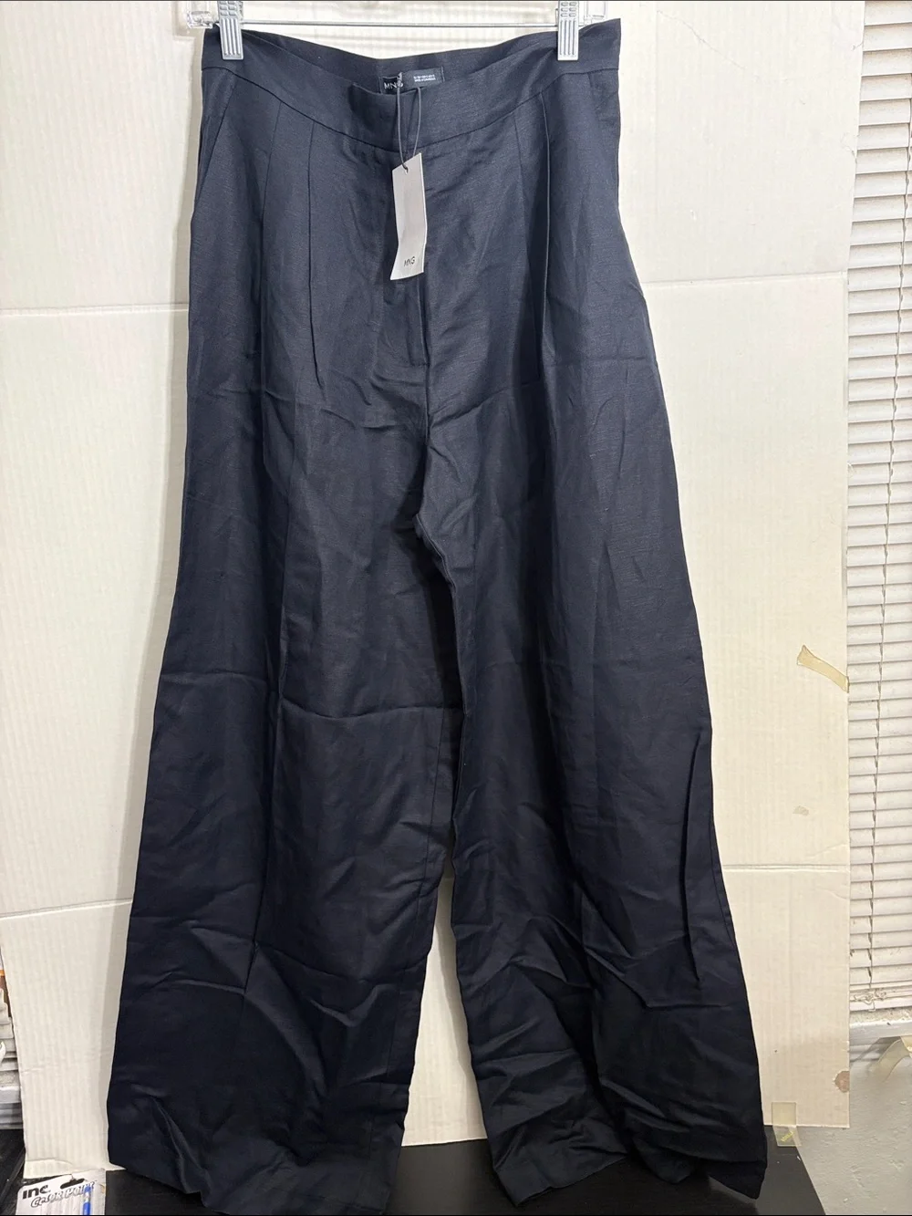 Mango Black Wide-LegTrousers STRAIGHT-FIT LINEN PANTS WITH PLEATS 6347